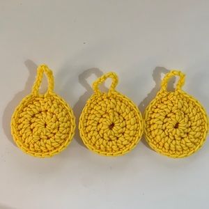 Set of 3 Handmade Yellow nylon kitchen dish scrubbies
